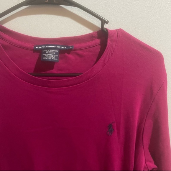 Ralph Lauren Sport Women’s Large Pink Blue Pony 100% Cotton 3/4 Sleeve Light - Picture 2 of 7